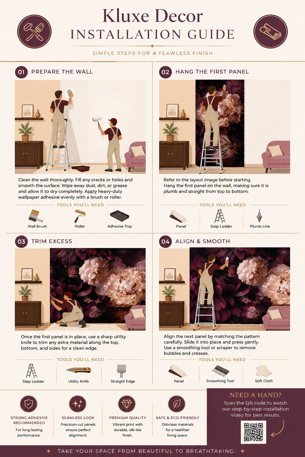Midnight Bloom — 3D Floral Wall Mural