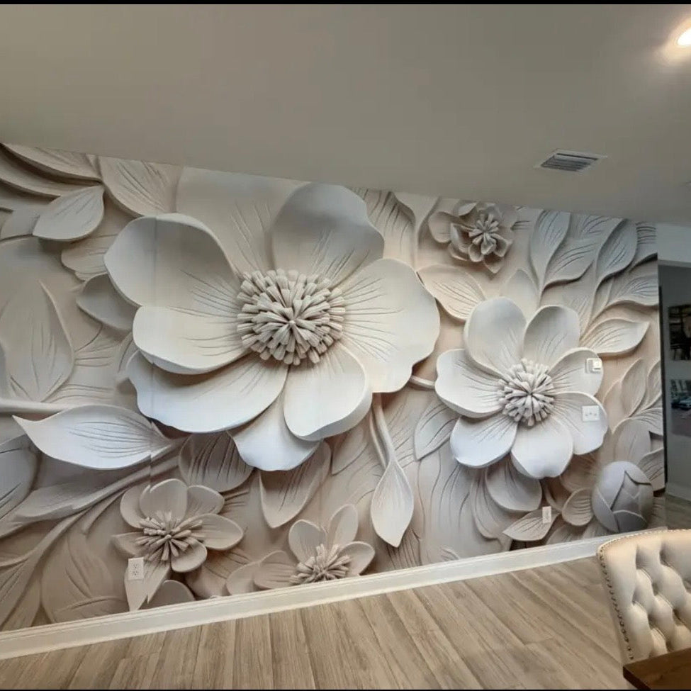 Ivory Bloom- 3D Floral Wall Mural
